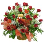 BASKET 18 ROSES + TEDDY BEAR