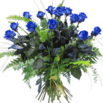 YOUR FLOWERS A LA CARTE 20 blue roses + 10 white roses and 3 white liliums all in a basket