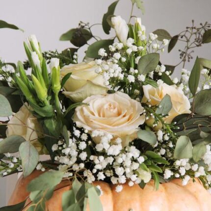AUTUMN PUMPKIN WITH FLOWERS